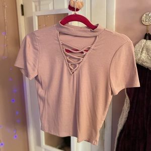 Pink crop top with cross strappy neck